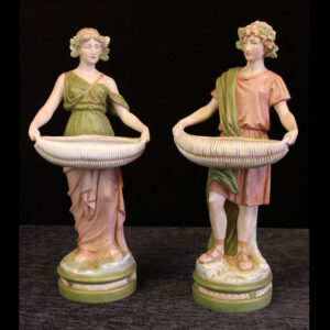 Pair Antique Royal Dux Porcelain Figurines