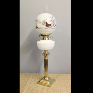 Antique Oil Lamp with Snow Winter Scene Shade