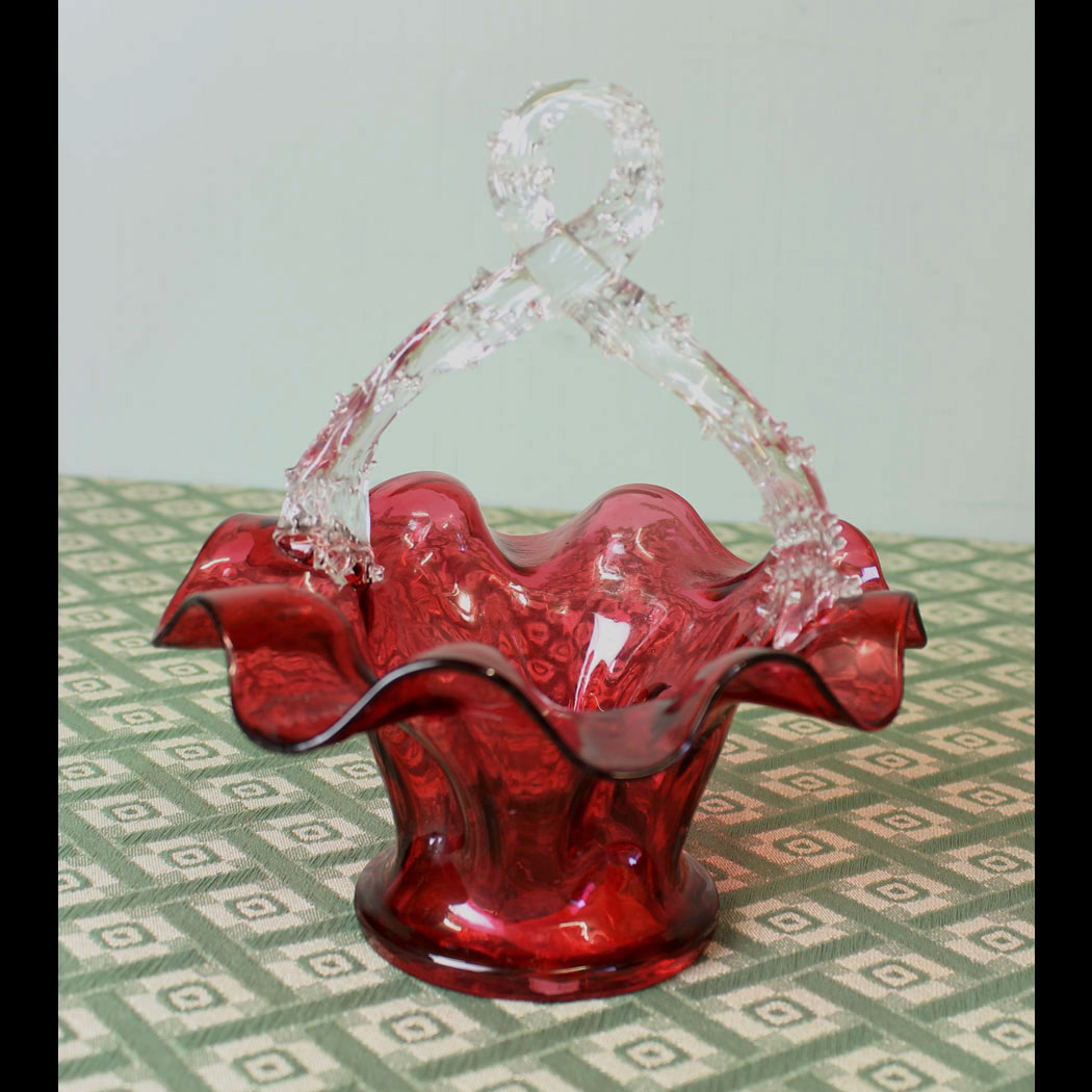 Antique Victorian Cranberry Glass Basket