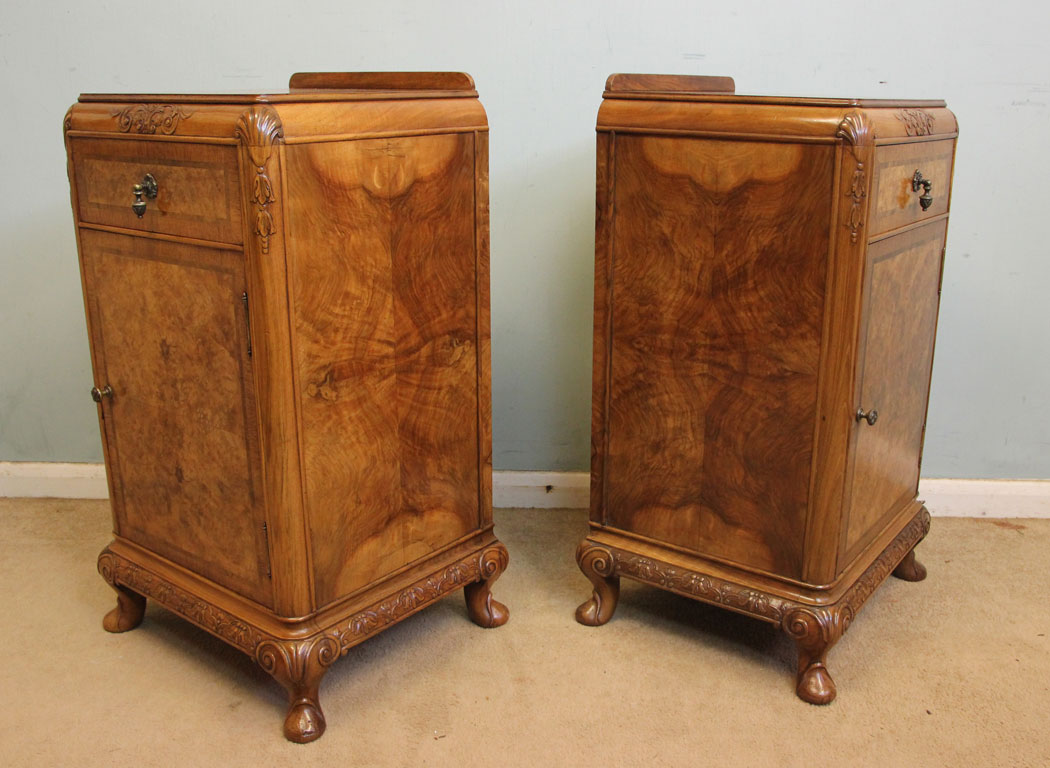 Pair Burr Walnut Bedside Cupbords,