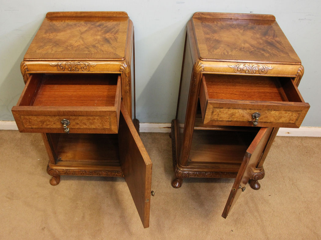 Pair Walnut Bedside Tables, London,