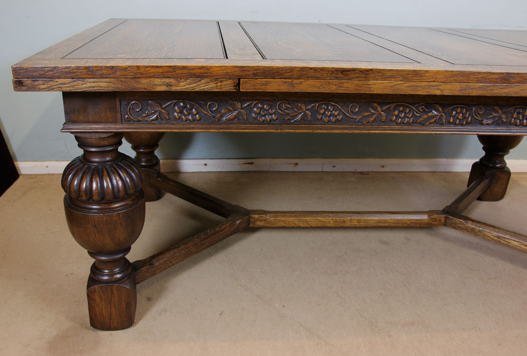 Antique Oak Draw Leaf Dining Table,