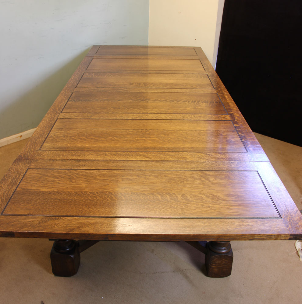 Large Antique Farmhouse Draw Leaf Dining Table,