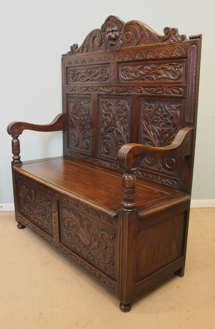 Antique Oak Settle, Monks Bench, Hall Seat,