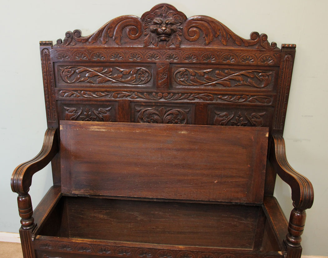 Antique Oak Settle, Storage,