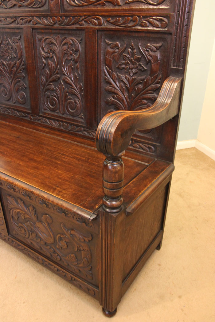 Carved Oak Antique Oak Settle,