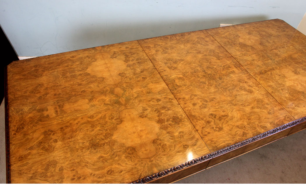 Large Queen Anne Style Burr Walnut Dining Table,