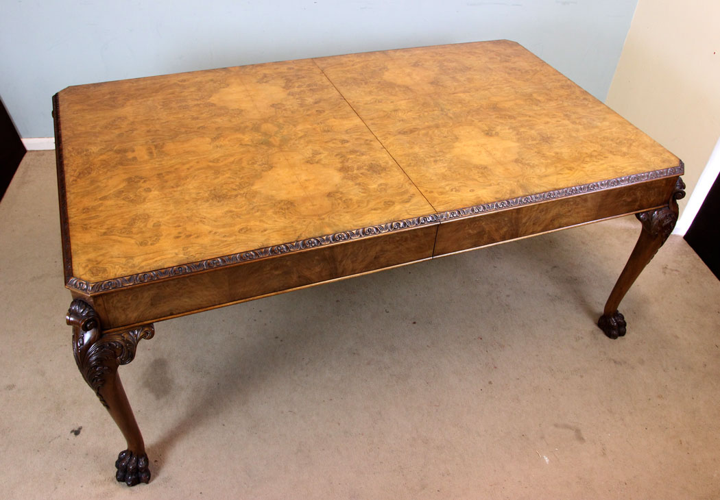 Large Antique Extending Dining Table, Figured Walnut,