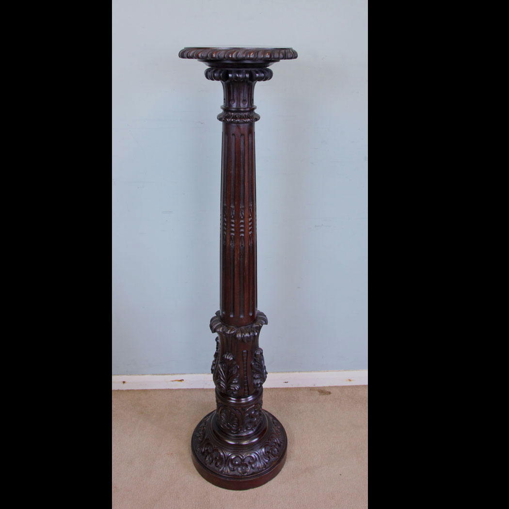 Antique Carved Mahogany Torchere, Plant Stand,