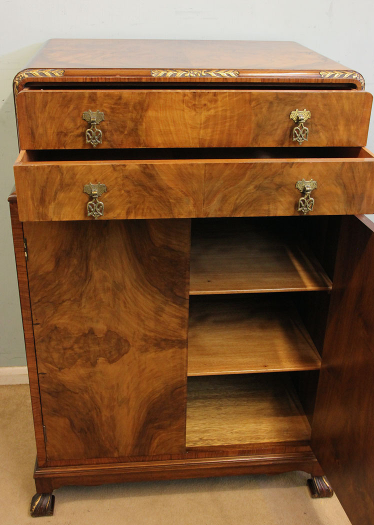 Antique Walnut Chest Drawers on Cupboard,