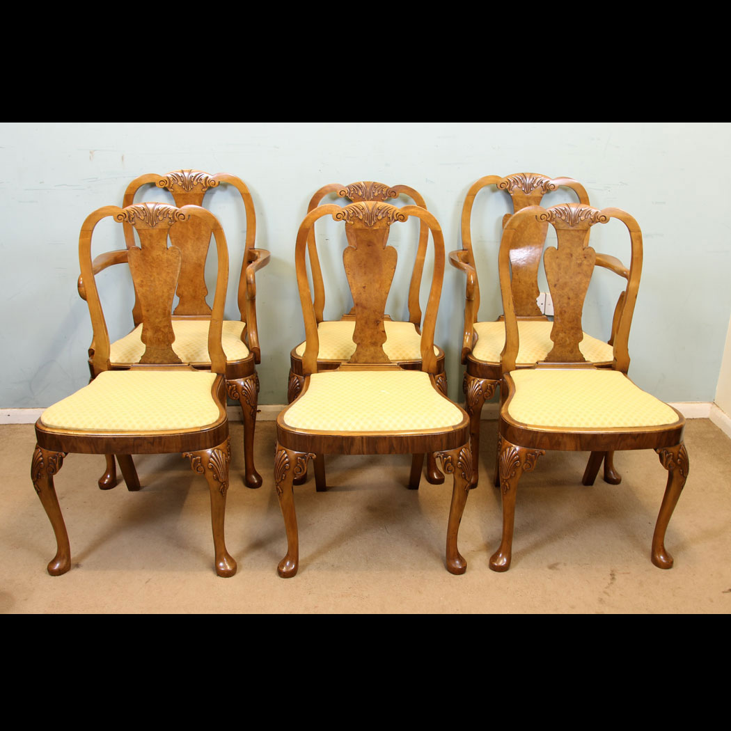 Set Six Burr Walnut Dining Chairs,