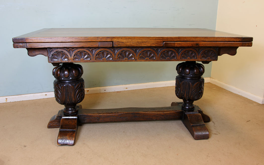 Antique Oak Drawer Leaf Dining Table,