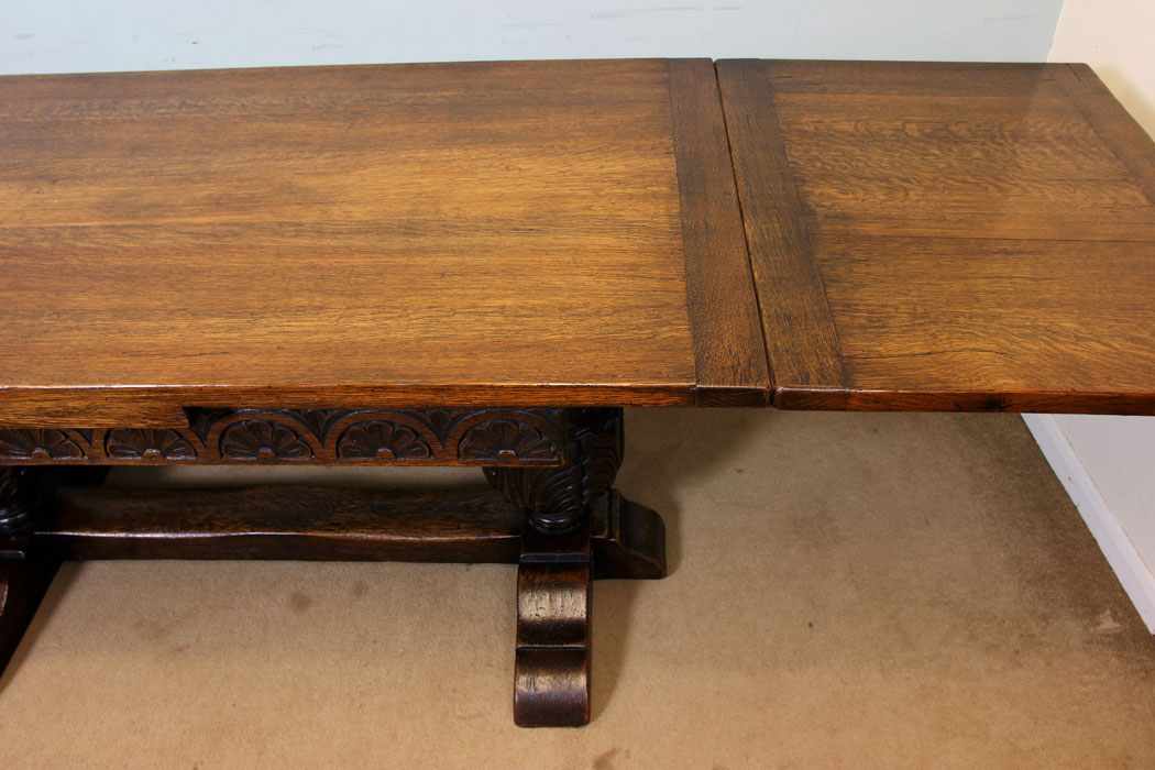 Antique Oak Drawer Leaf Dining Table, (2)