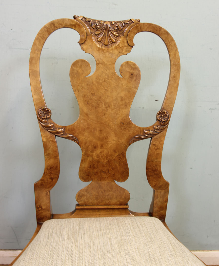 Antique Set Eight Burr Walnut Dining Chairs,