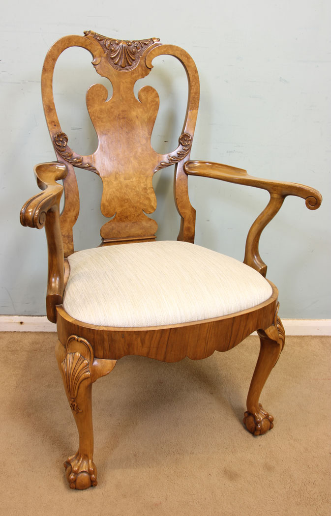 Antique Set Eight Walnut Dining Chairs,