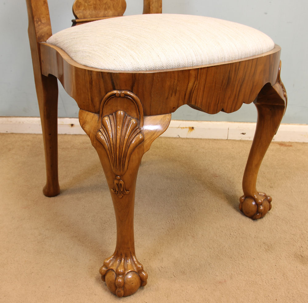 Antique Set Eight Walnut Dining Chairs, Ball Claw Feet,