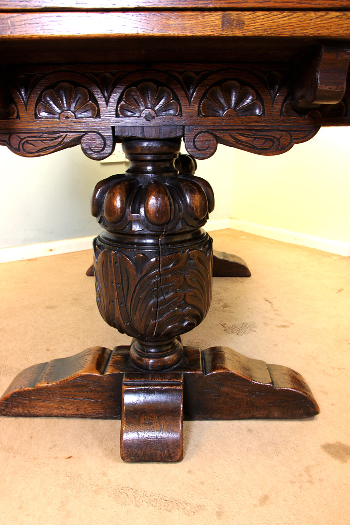 Extending Antique Oak Drawer Leaf Dining Table,
