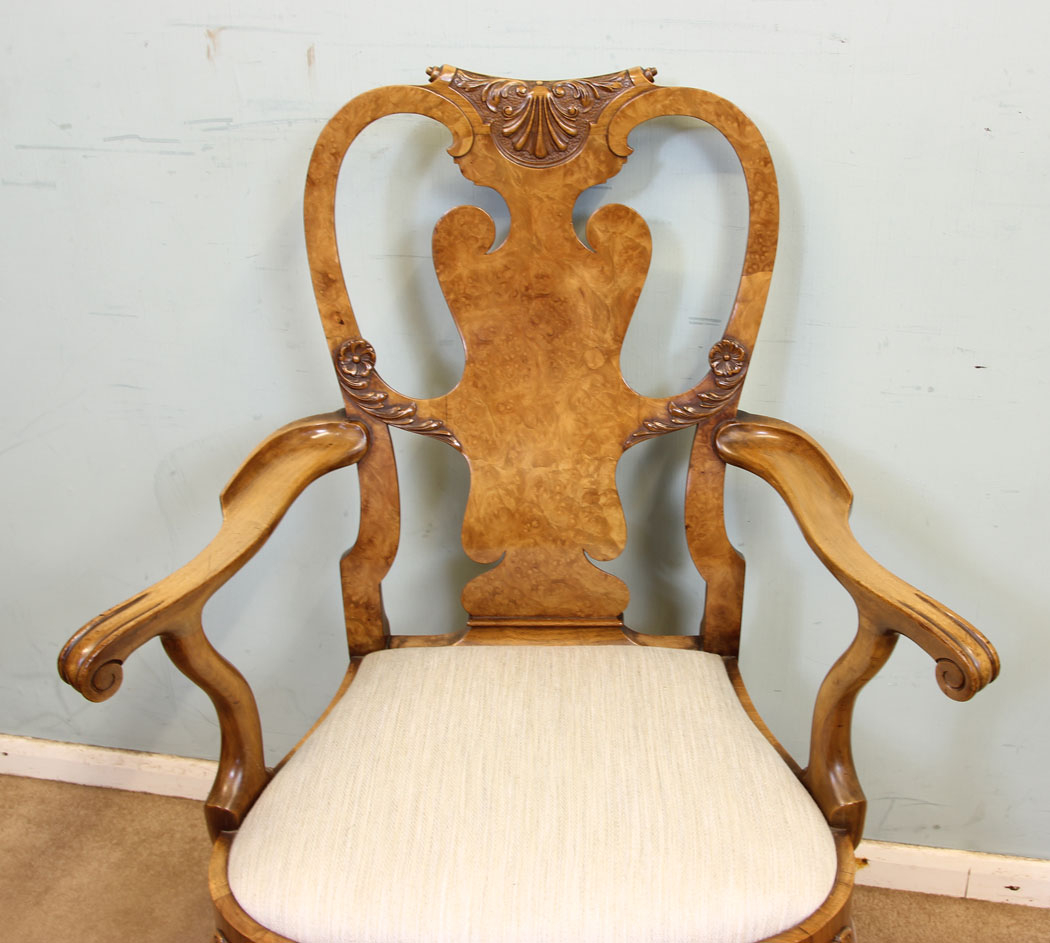 Quality Set Eight Walnut Dining Chairs, Carved Shell, The Antique Shop,