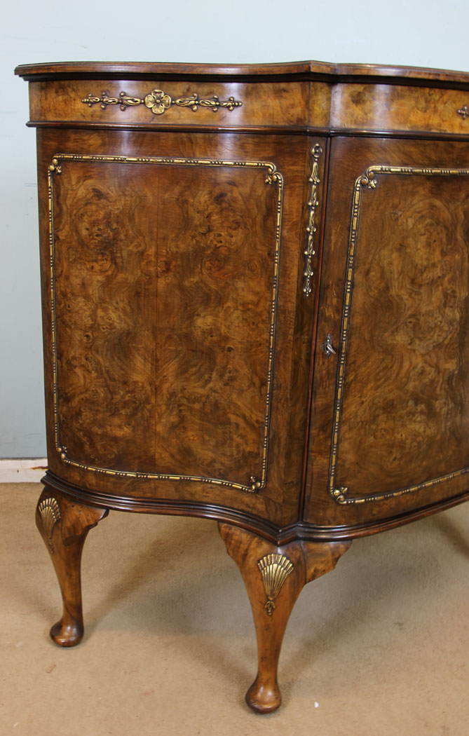 Antique Burr Walnut Side Cabinet, Gilt Decoration,