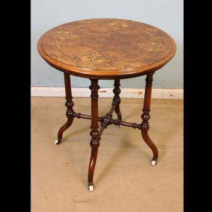 Victorian Antique Burr Walnut Inlaid Occasional Table
