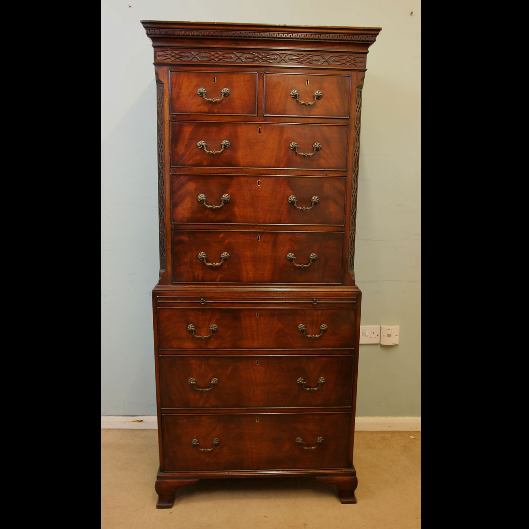 Antique Mahogany Chest on Chest. Tallboy. Antique Mahogany Chippendale Style Chest on Chest, Tallboy