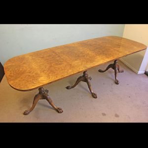 Antique Burr Walnut Pedestal Dining Table,