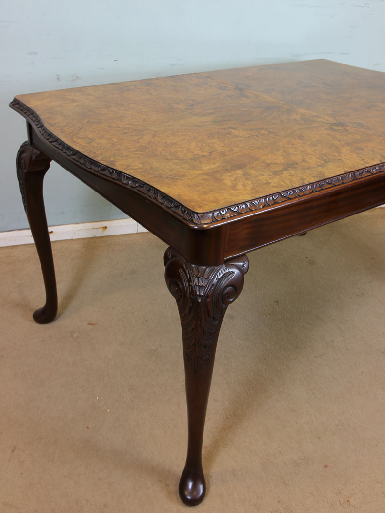 Antique Style Burr Walnut Extending Dining Table.