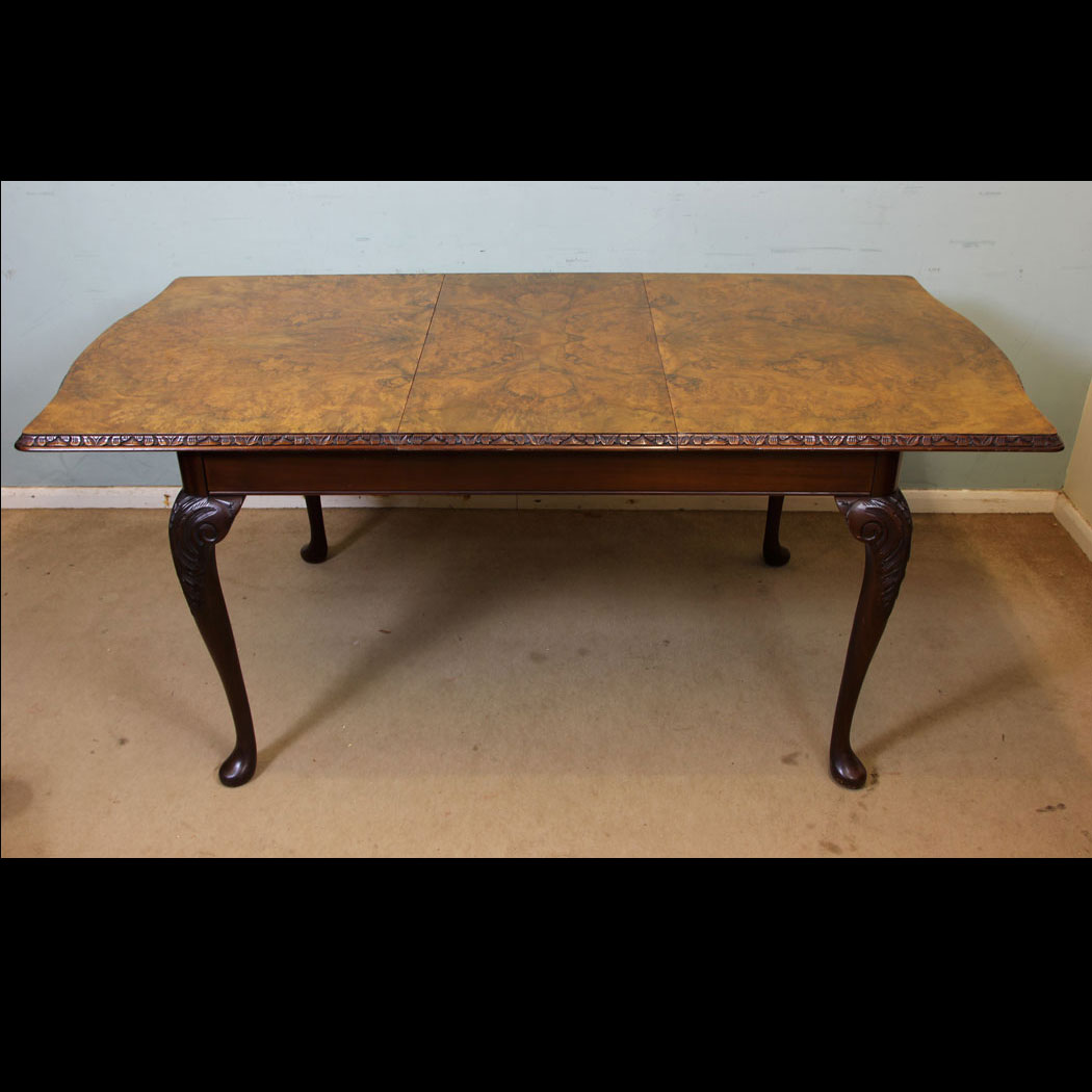 Burr Walnut Extending Dining Table.