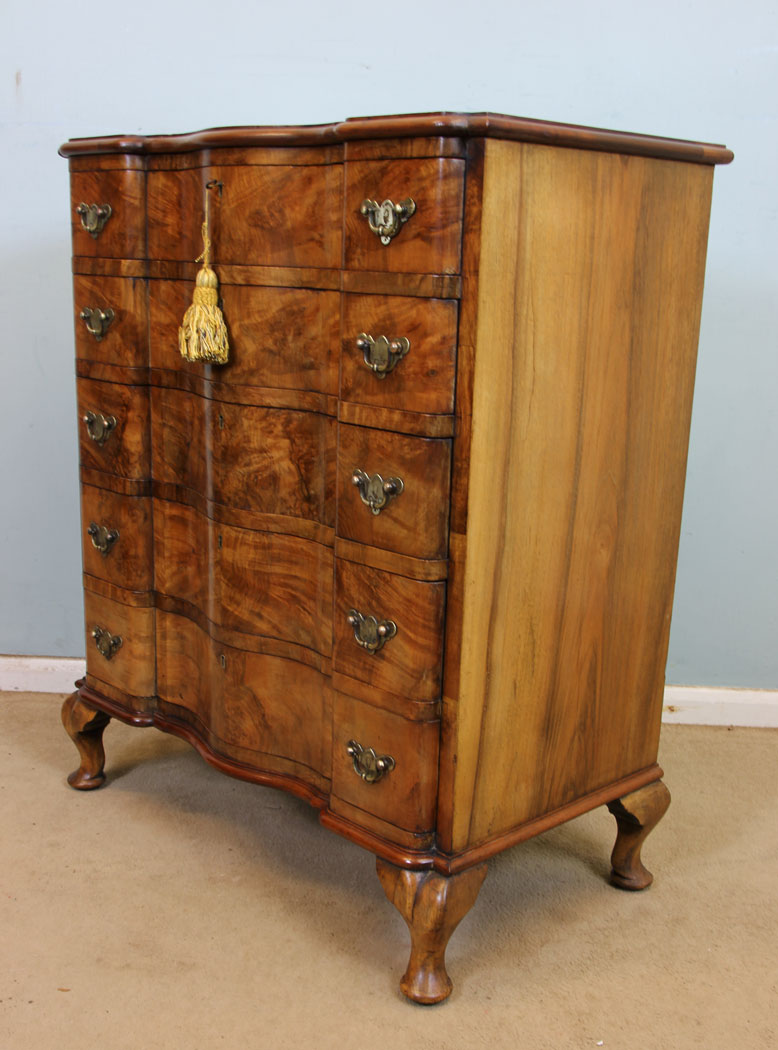 Queen Anne Style Antique Burr Walnut Chest of Drawers,