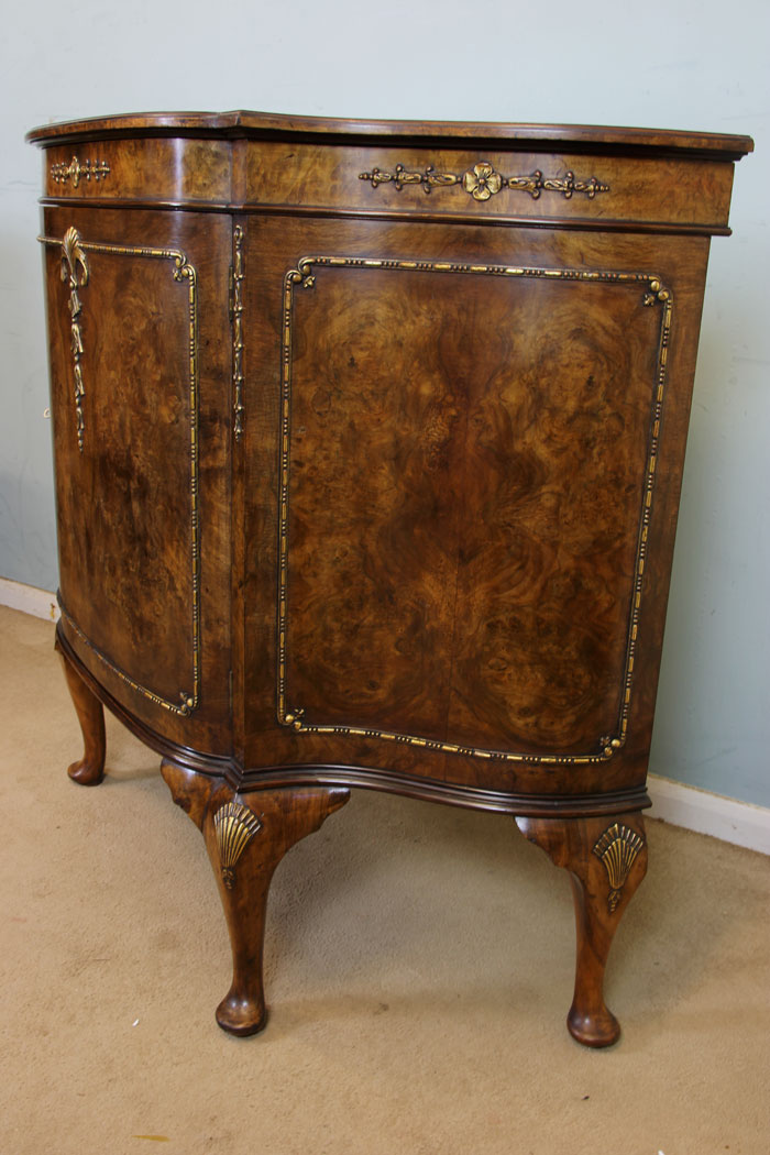 Queen Anne Style Antique Burr Walnut Side Cabinet,