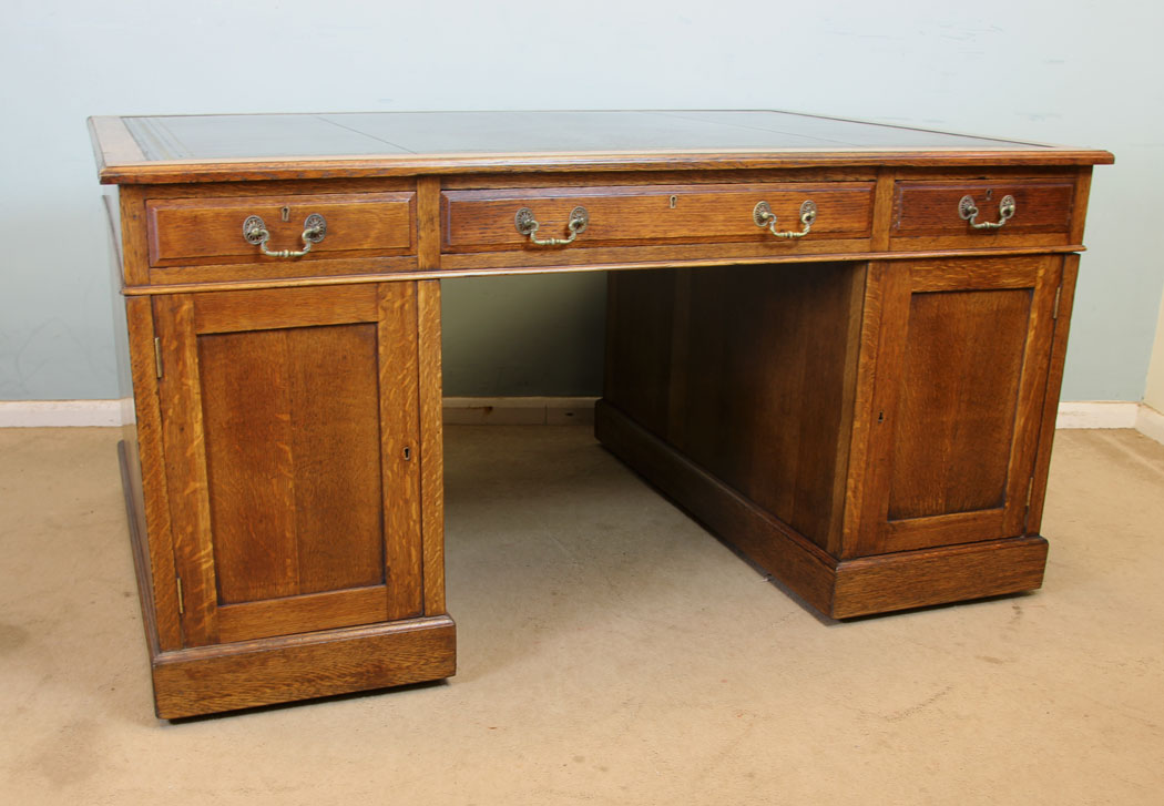 Antique Oak Partners Desk. Drawers Cupboards. Antique Oak Partners Desk