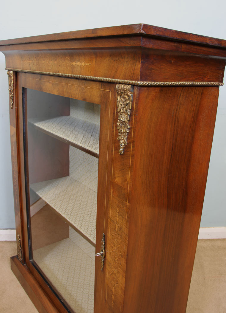 Antique Walnut Pier Cabinet Gilt Mounts .