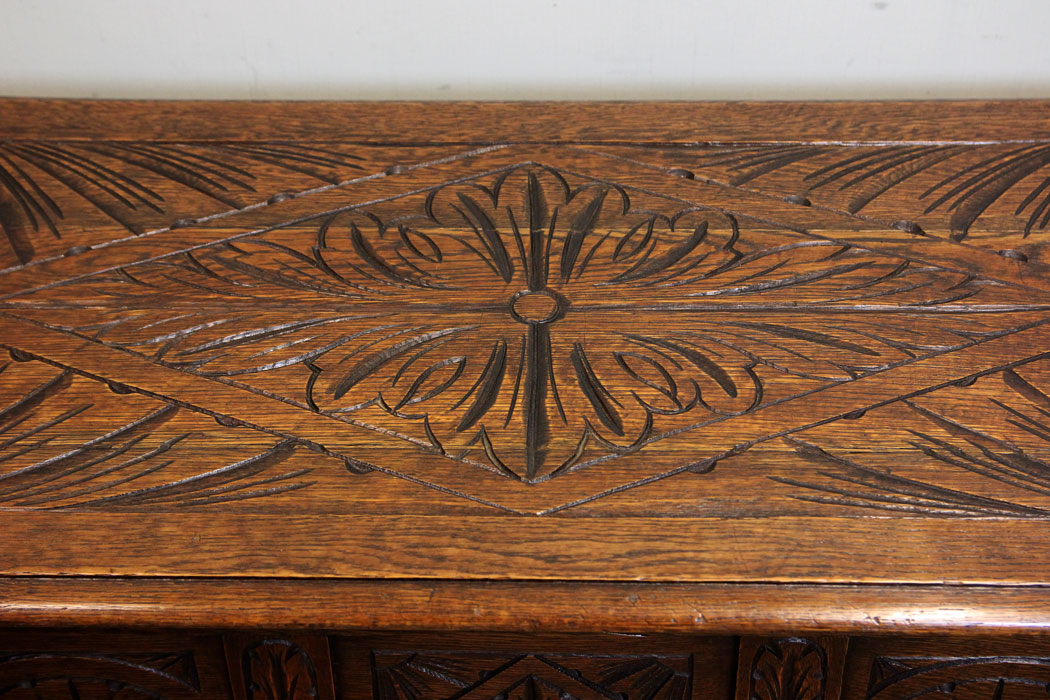Carved Oak Antique Chest Coffer,