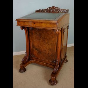Burr Walnut Victorian Antique Davenport Writing Desk.
