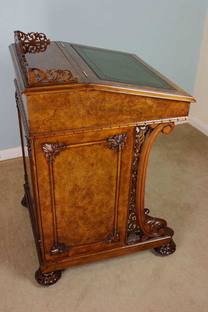 Burr Walnut Antique Victorian Davenport.