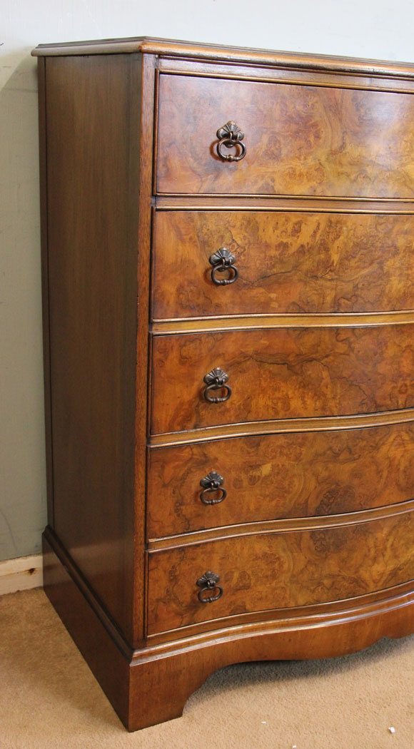 20th Century Figured Walnut Chest of Drawers.