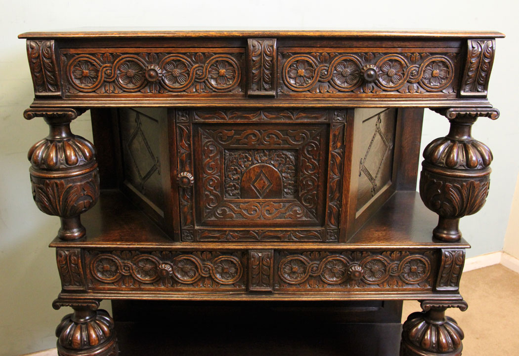 Antique Carved Oak Court Cupboard.