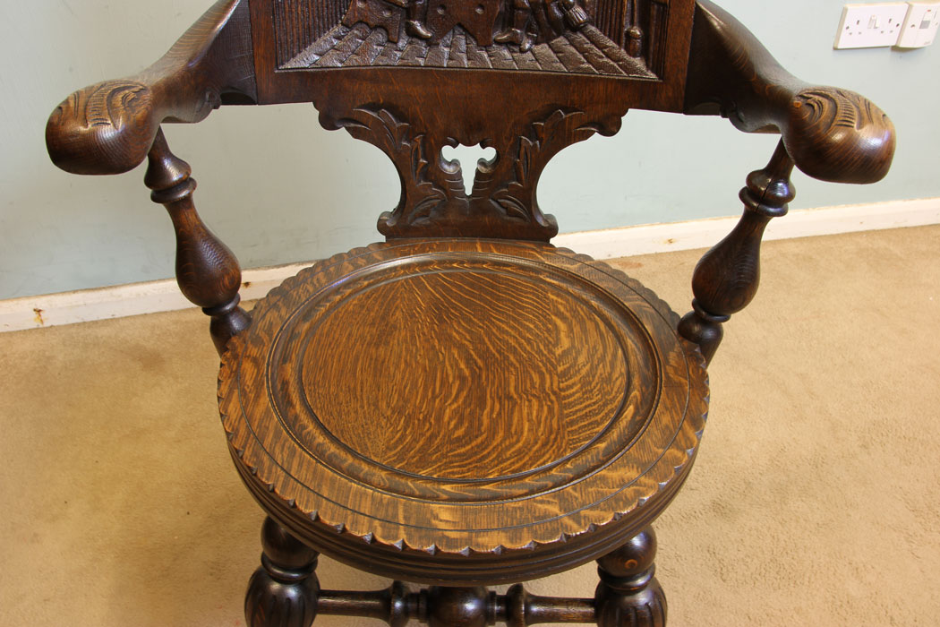 Antique Carved Oak Desk Chair,