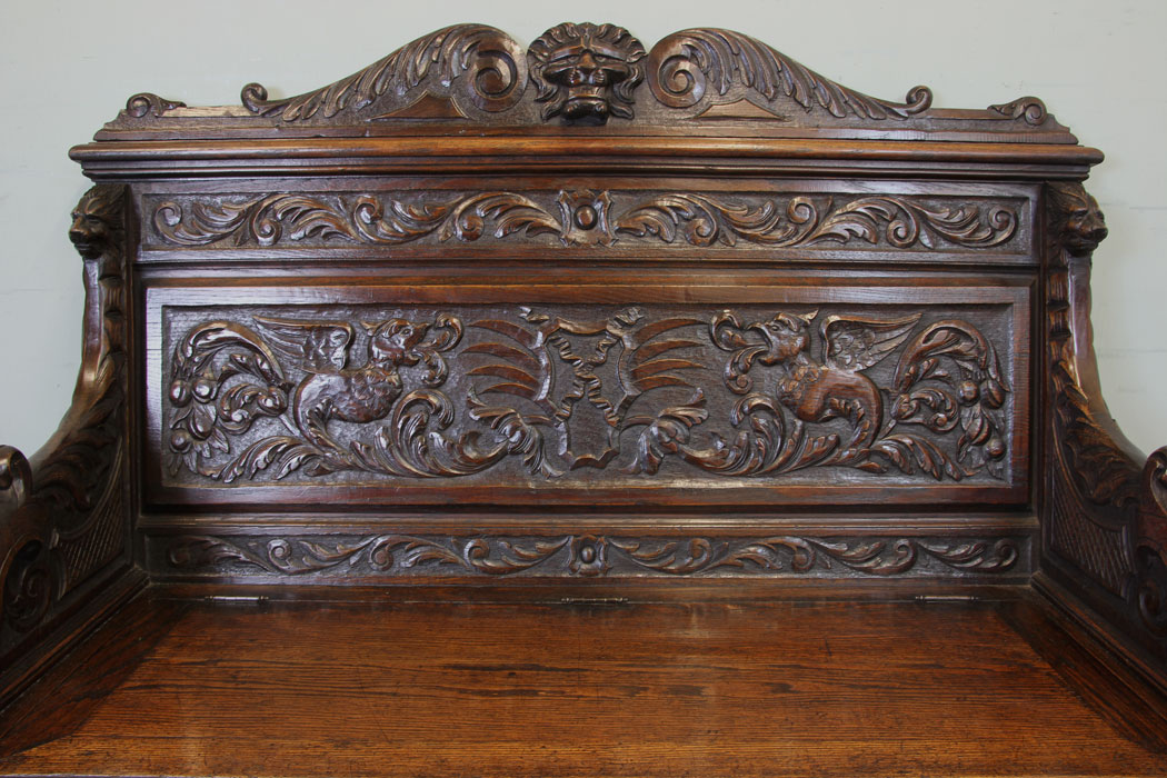 Antique Carved Oak Settle, For Sale,