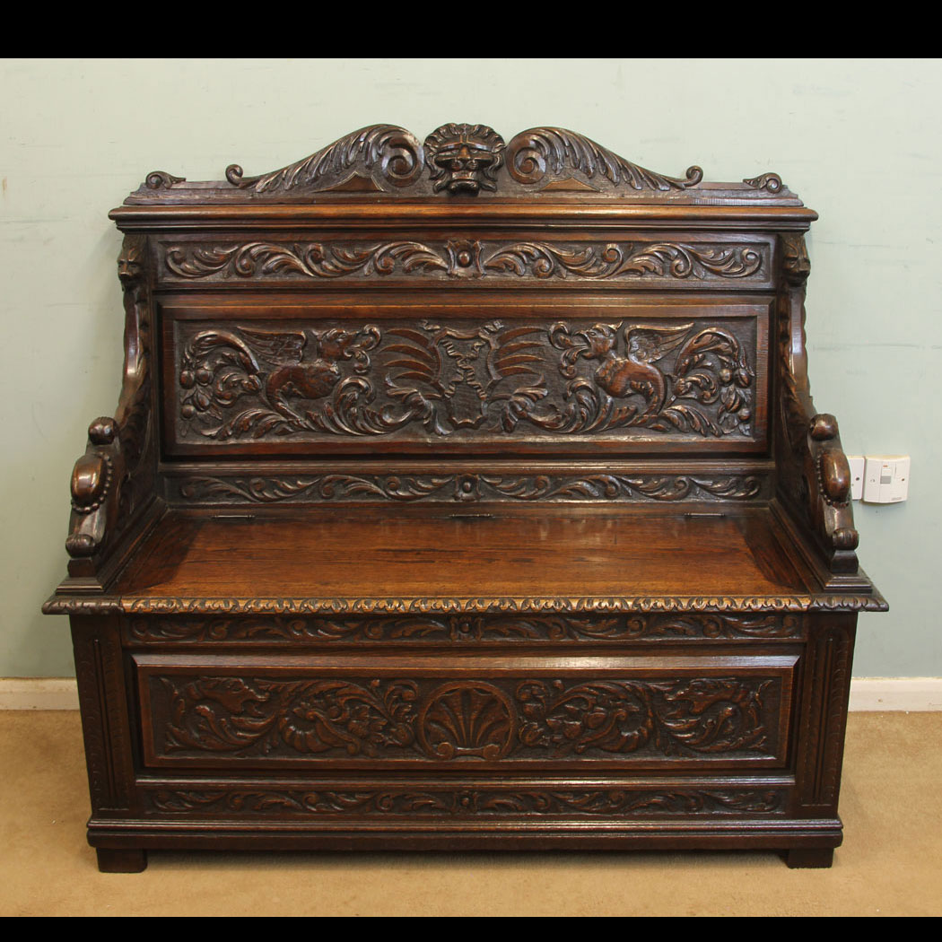 Antique Oak Box Settle, Antique Oak Box Settle,