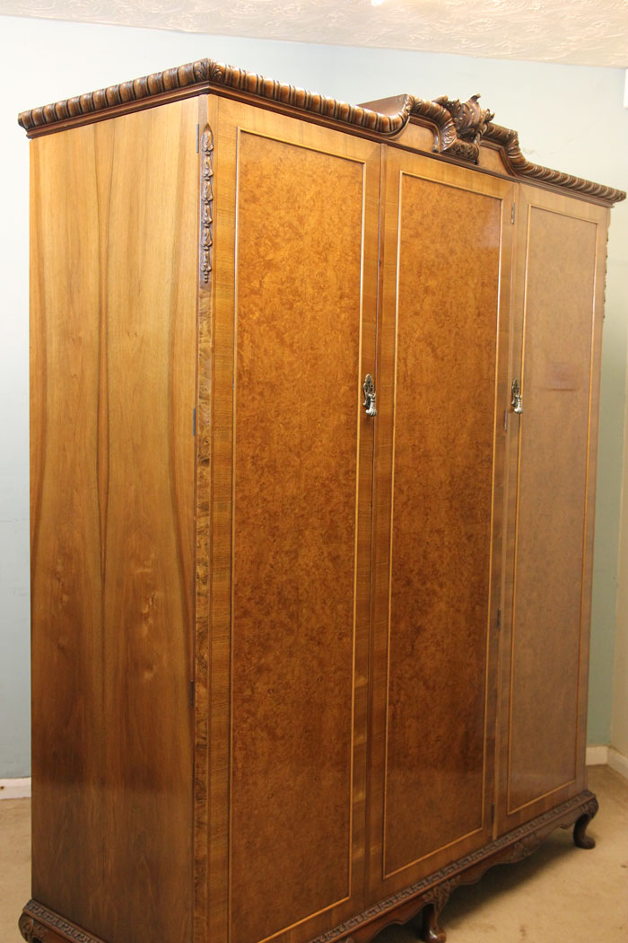 Antique Three Door Burr Walnut Wardrobe.