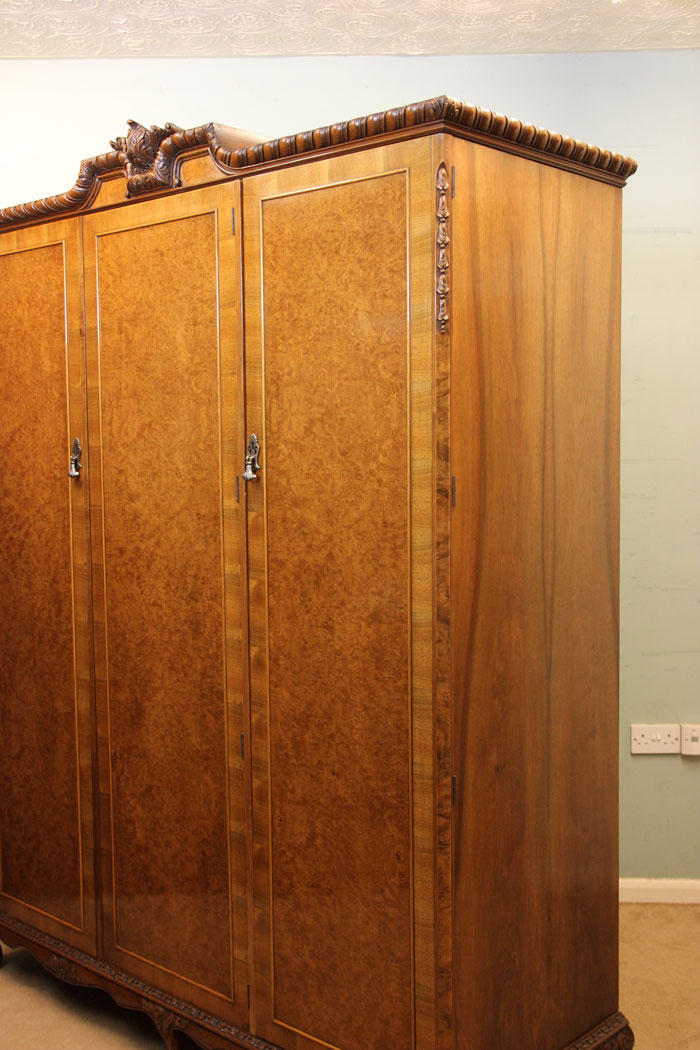Antique Triple Burr Walnut Wardrobe.
