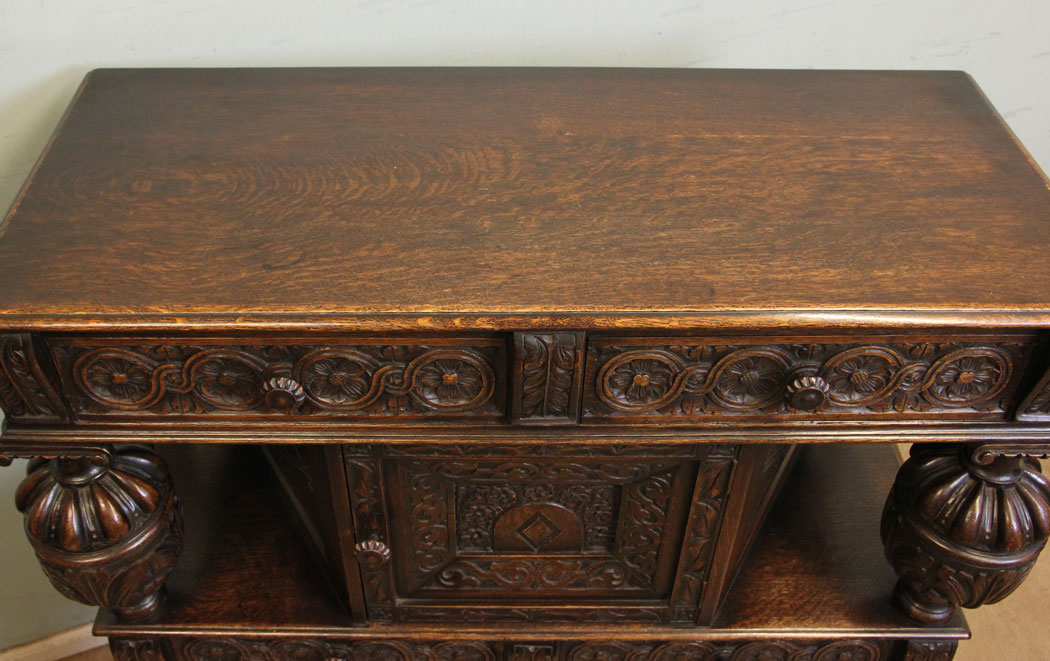Quality Antique Carved Oak Court Cupboard.