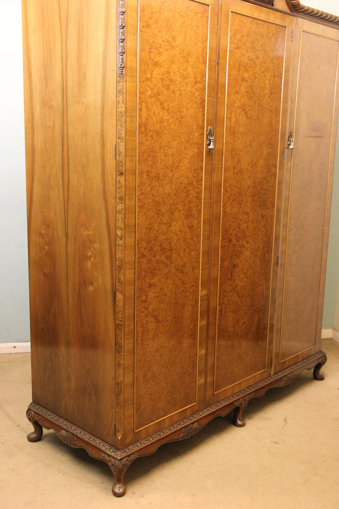 Three Door Burr Walnut Wardrobe.