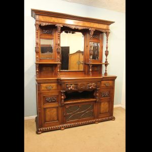 Antique Late Victorian Walnut Mirror Back Breakfront Sideboard.