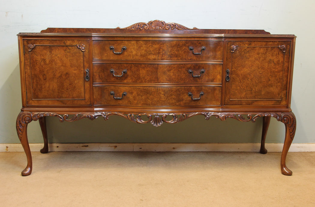 Queen Anne Style Figured Burr Walnut Sideboard,