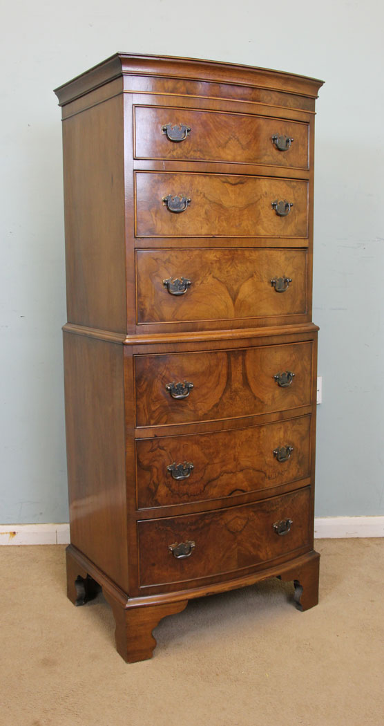 10935r10 Slim Antique Burr Walnut Chest Drawers,