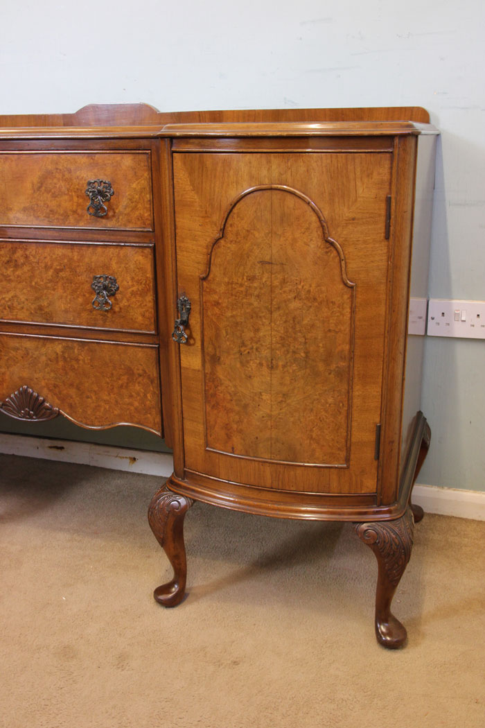 Antique Bow End Burr Walnut Sideboard,