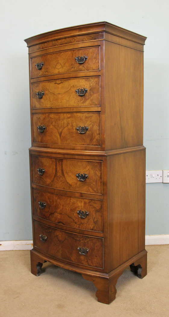 Antique Bow Front Walnut Chest on Chest,
