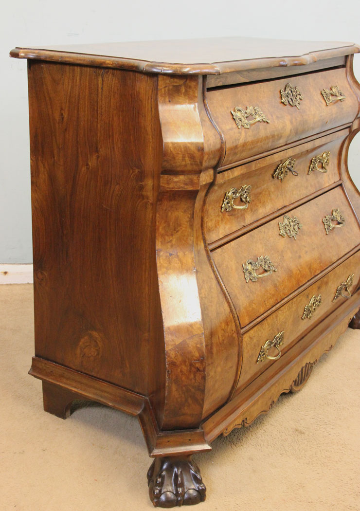 Antique Dutch Bombe Burr Walnut Chest of Drawers,